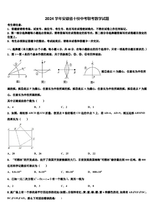 2024届安徽省十校中考联考数学试题含解析