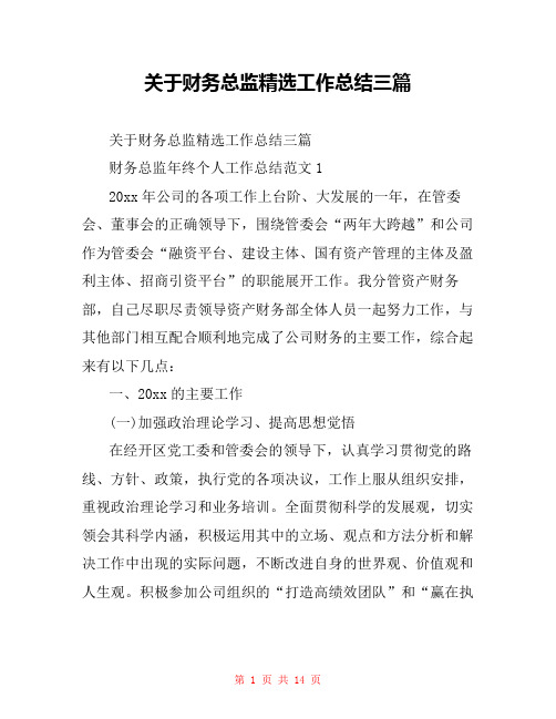 关于财务总监精选工作总结三篇