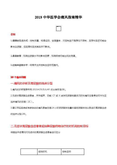 2019中华医学会痛风指南精华