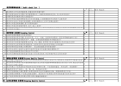 供应商稽核检查表