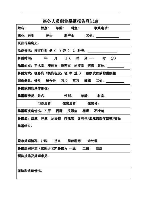 医务职业暴露登记表