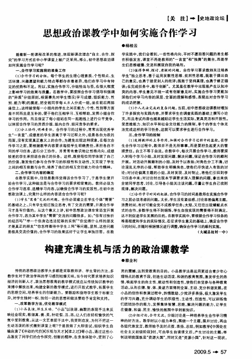 思想政治课教学中如何实施合作学习