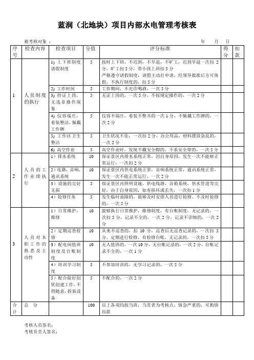 水电考核表