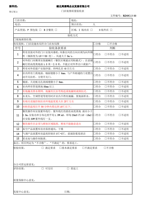 门店装修质量验收表