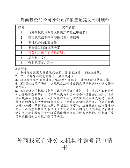 14.外商投资企业分支机构注销登记申请书