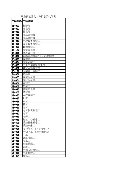 09年职业技能鉴定工种目录(1)xls