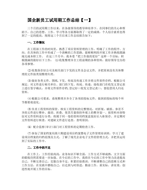 国企新员工试用期工作总结