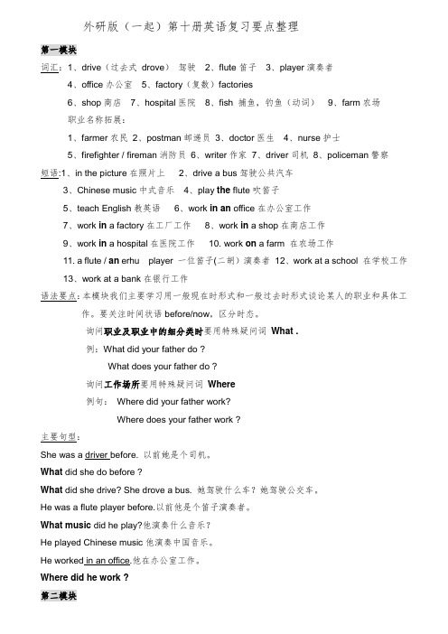 (一年级起点)新版外研社小学英语五年级下册M5-M10知识点汇总