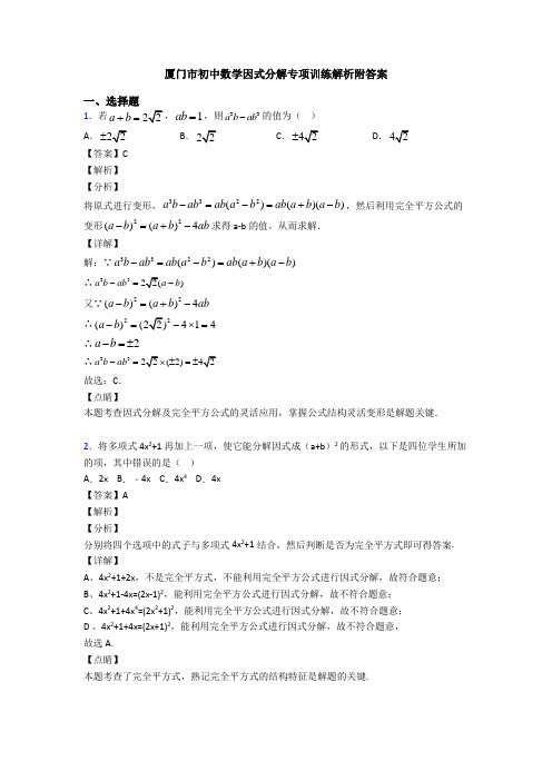 厦门市初中数学因式分解专项训练解析附答案