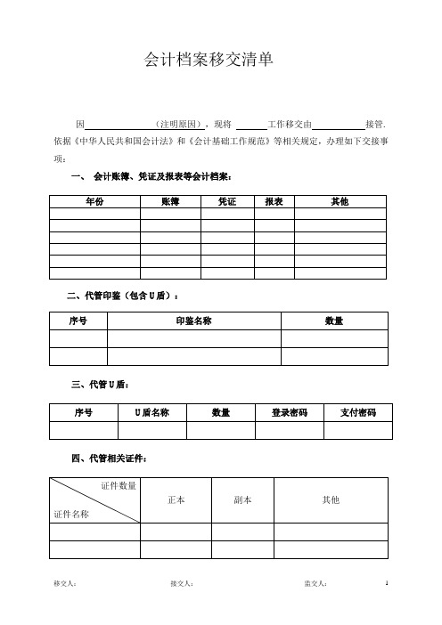 会计资料移交清单【范本模板】