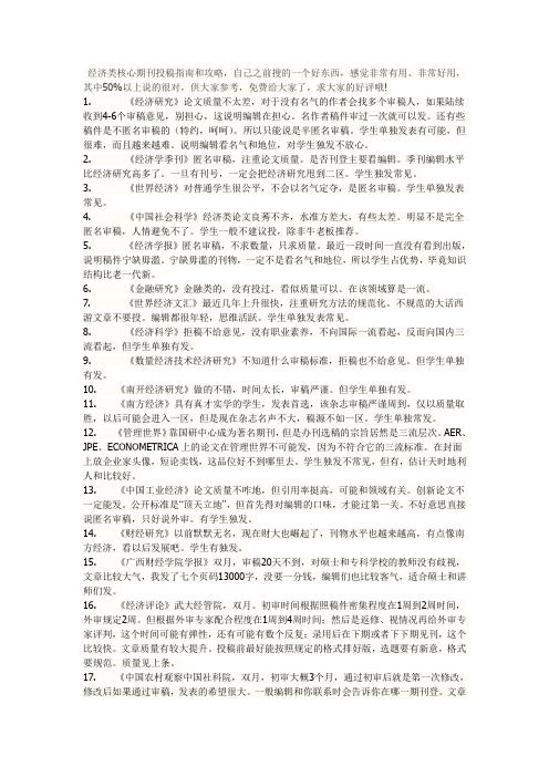 经济类核心期刊