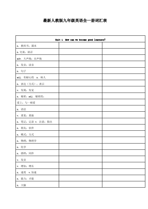 最新人教版九年级英语全一册词汇表(中文版)