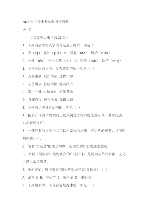 2023年湖南省益阳市大通湖管理区三所学校小升初联考语文试题(有解析)