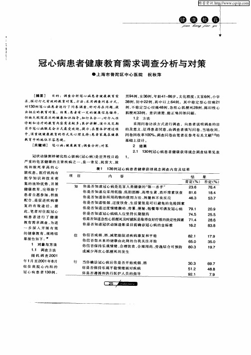冠心病患者健康教育需求调查分析与对策