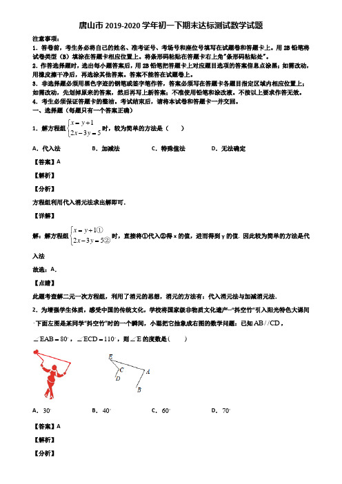 唐山市2019-2020学年初一下期末达标测试数学试题含解析