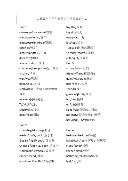 小学四年级英语单词人教版