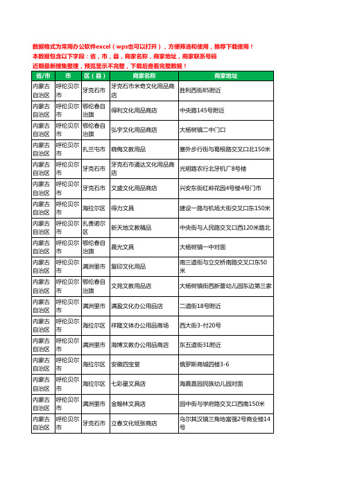 2020新版内蒙古自治区呼伦贝尔市文具工商企业公司商家名录名单黄页联系电话号码地址大全274家