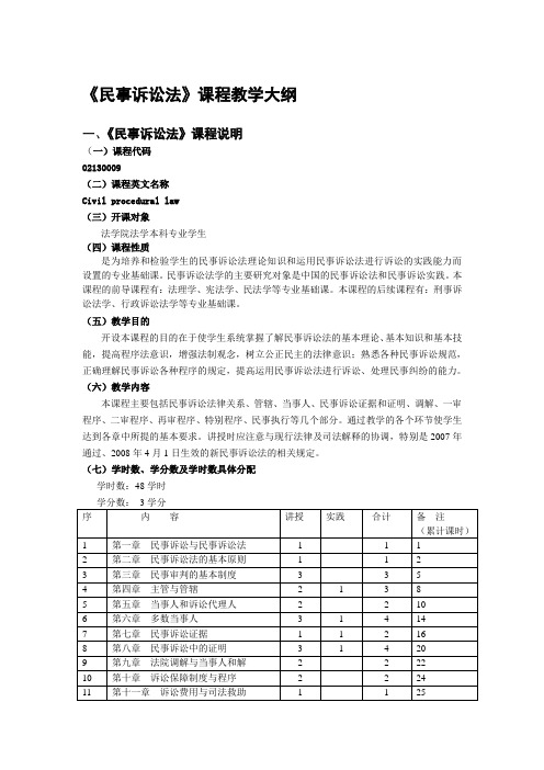 《民事诉讼法》课程教学大纲