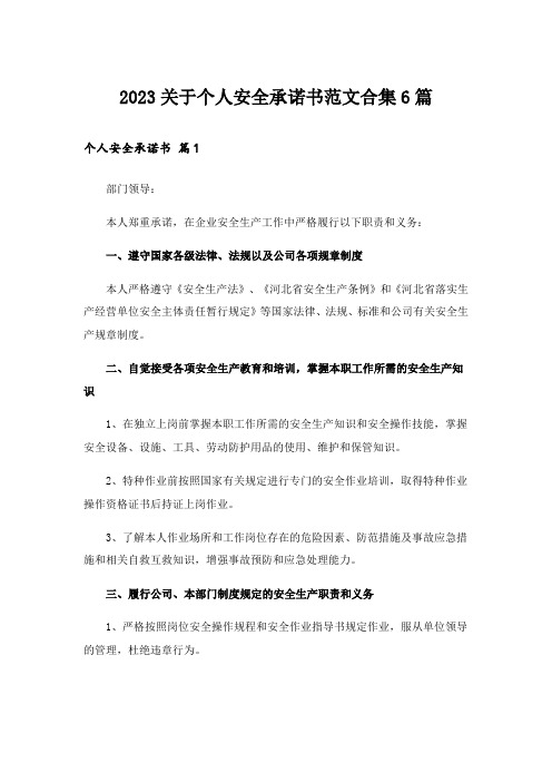 2023关于个人安全承诺书范文合集6篇