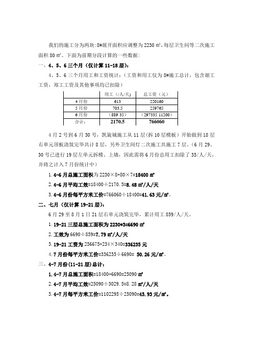 凯旋城4、5、6、7四个月用工及工效、工价总计