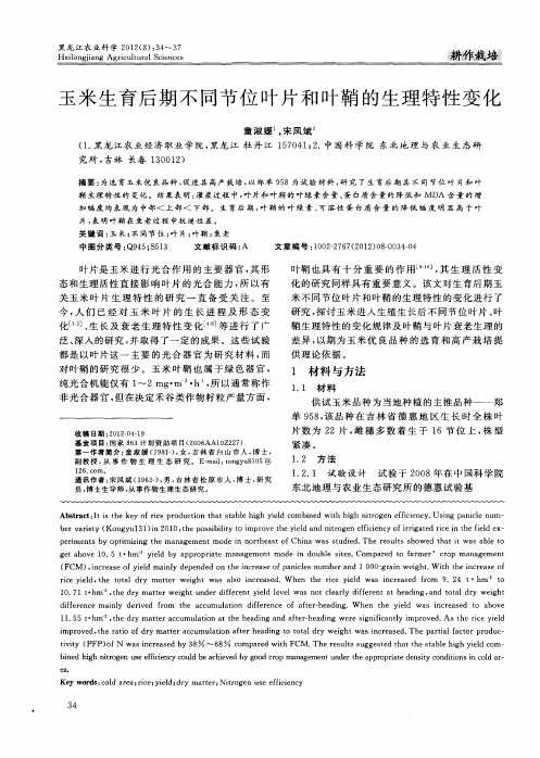 玉米生育后期不同节位叶片和叶鞘的生理特性变化