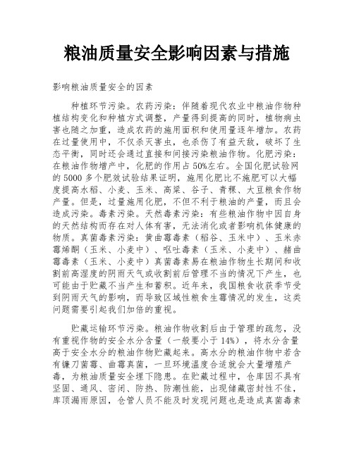 粮油质量安全影响因素与措施