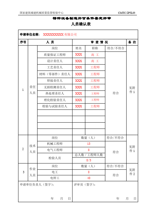 人员确认表