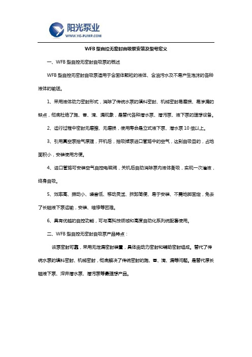 WFB型自控无密封自吸泵安装及型号定义