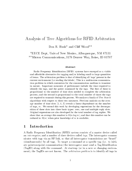 Analysis of Tree Algorithms for RFID Arbitration