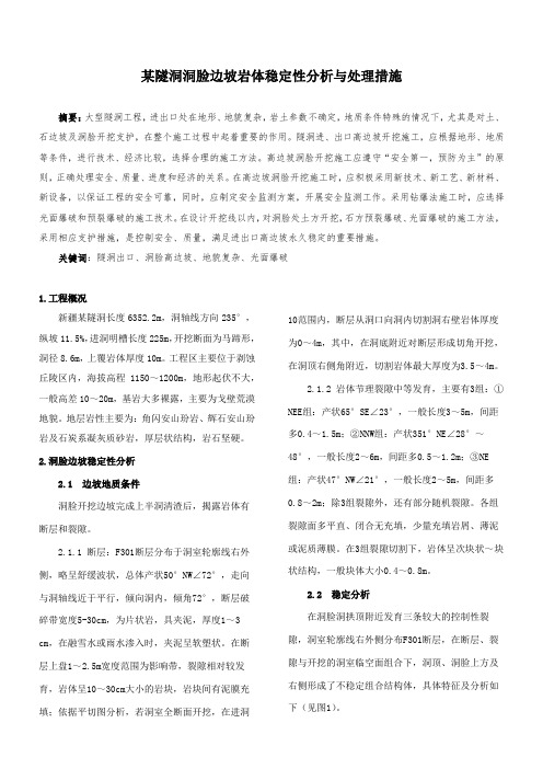 某隧洞洞脸边坡岩体稳定性分析与处理措施