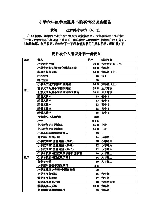 小学六年级学生课外书购买情况调查报告(小学生活数学报告)