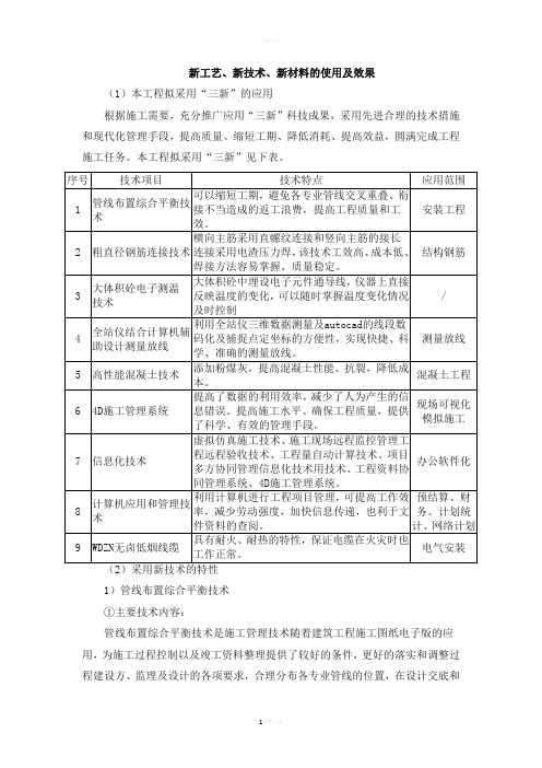 新工艺、新技术、新材料的使用及效果