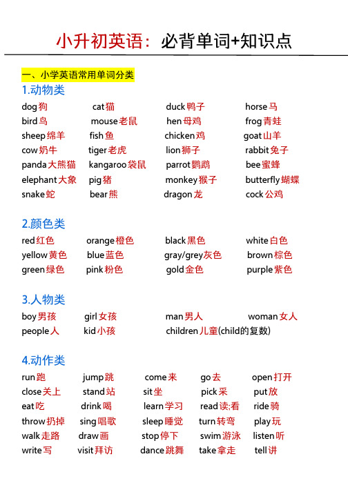 小升初英语：必背单词+知识点