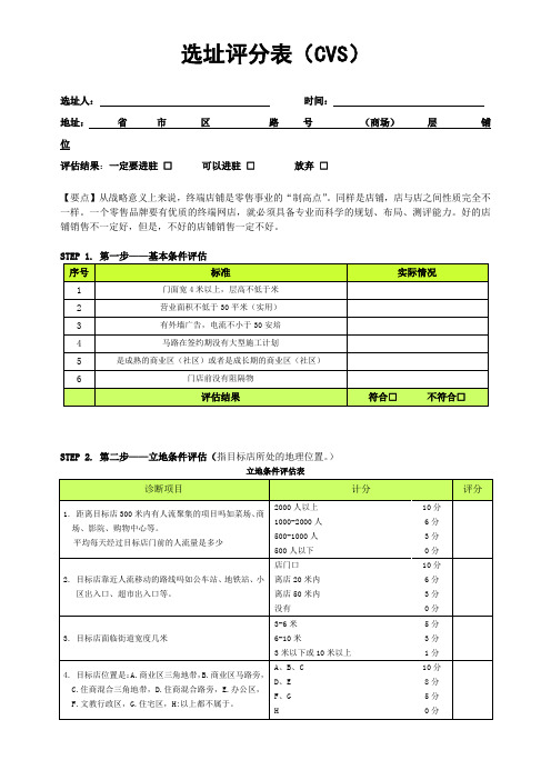 选址评分表便利店专卖店