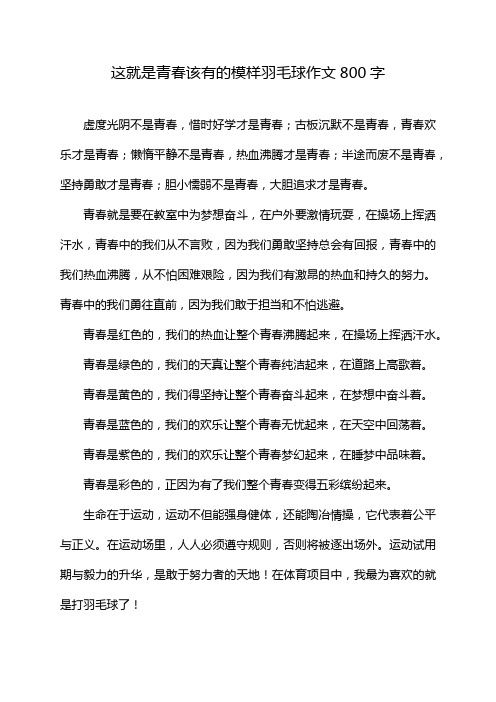 这就是青春该有的模样羽毛球作文800字