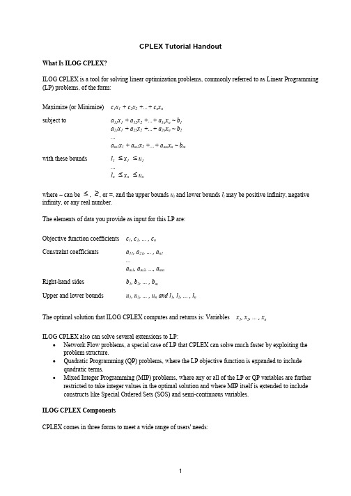 CPLEX Tutorial Handout