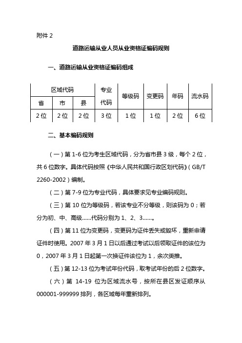 道路运输从业人员从业资格证编码规则