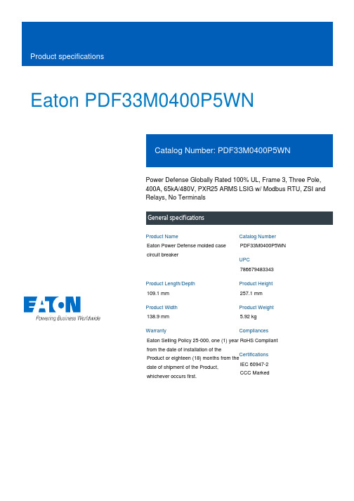 Eaton PDF33M0400P5WN Power Defense Molded Case Cir