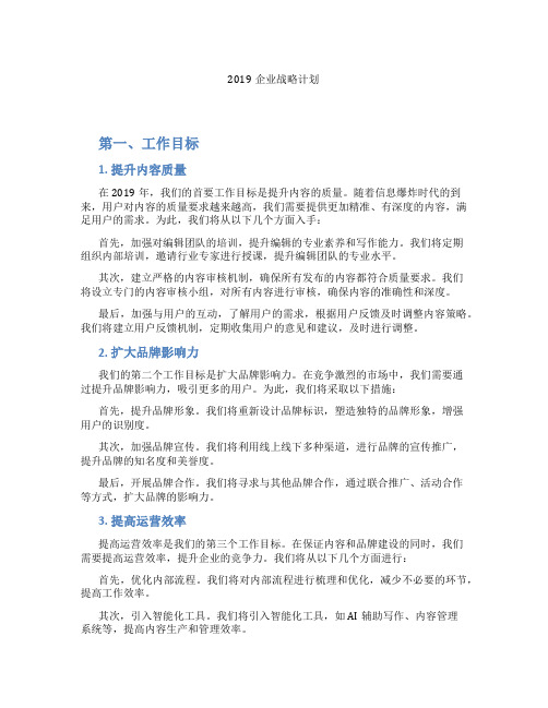 2019企业战略计划