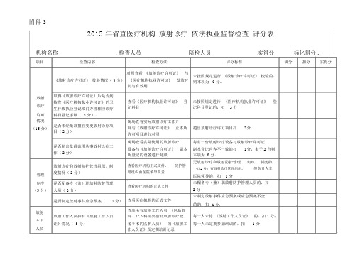 2015年省直医疗机构放射诊疗依法执业监督检查评分表