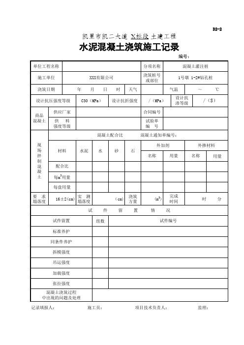 混凝土浇筑施工记录