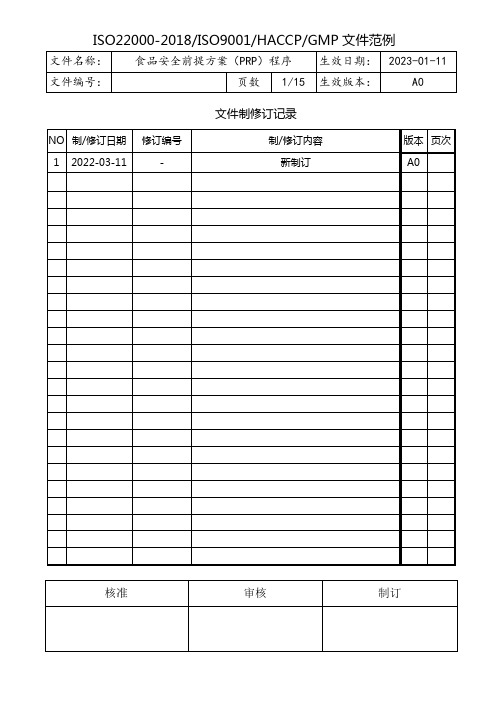 食品安全前提方案PRP程序