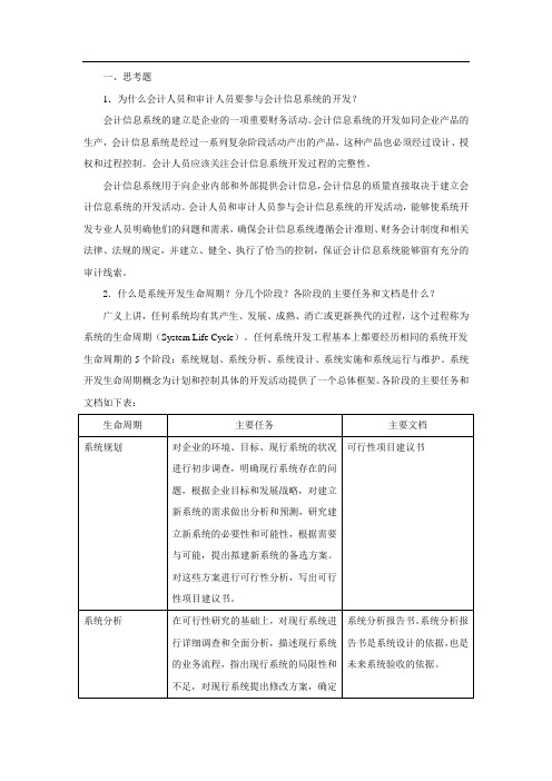 《会计信息系统》复习思考题及参考答案