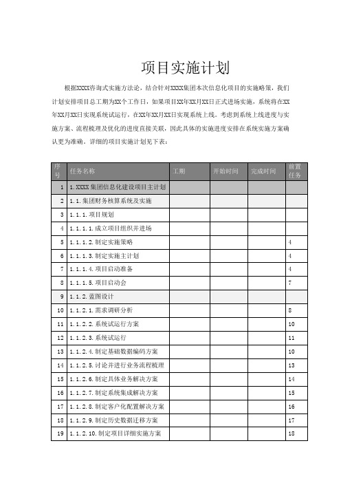 集团财务系统项目实施计划(参考)