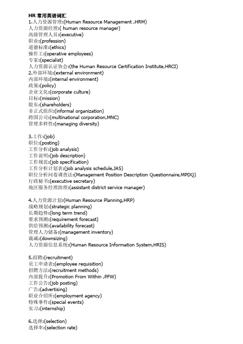 人力资源常用英语词汇