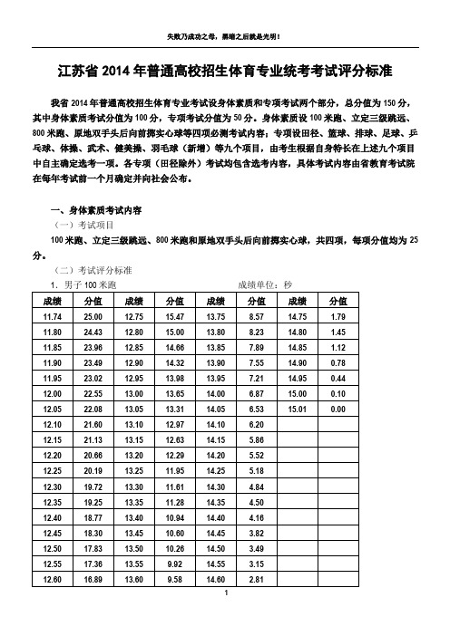 2014年江苏体育高考方案评分标准