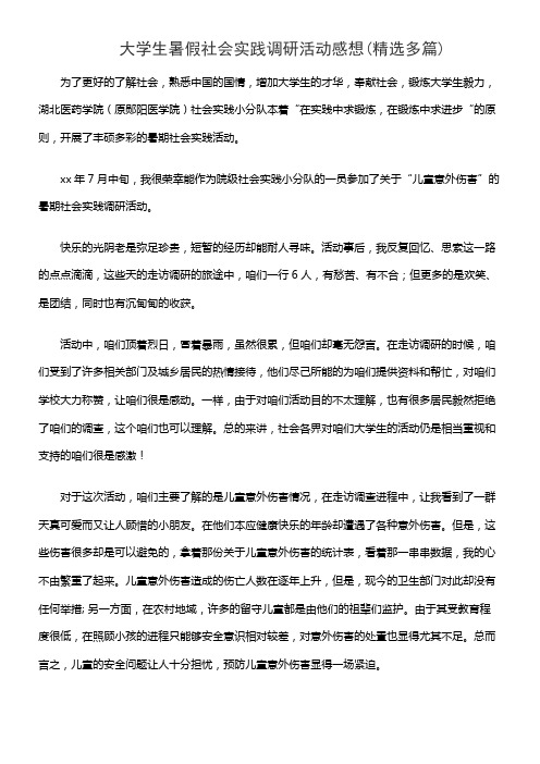 大学生暑假社会实践调研活动感想(精选多篇)