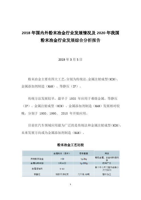 2018年国内外粉末冶金行业发展情况及2020年我国粉末冶金行业发展综合分析报告