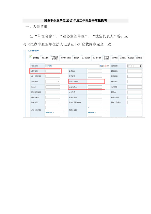 民办非企业单位2017年度工作报告书填报说明