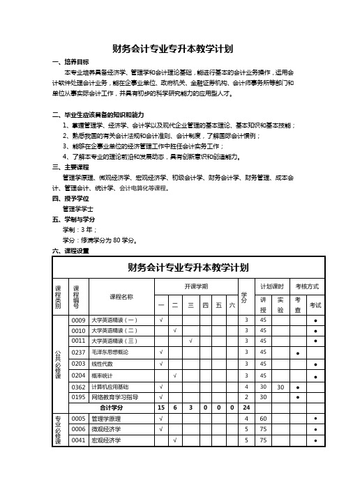 财务会计专升本教学计划书